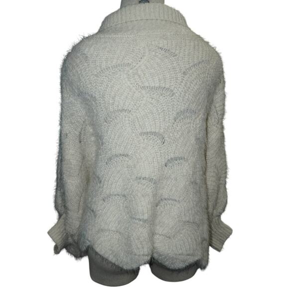 Anthropologie Cream Knit Oversized Sweater Poncho One Size Cozy Fuzzy Pullover - Picture 9 of 12